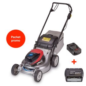 Pachet promo mașină de tuns gazon pe baterie Honda HRG 466 X B, gama “autopropulsată”, 46 cm lățimea de tăiere, cu acumulator 9Ah si incarcator incluse in pachet